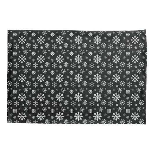 Black And White Elegant Winter Snowflake Pattern 枕カバー (裏面-左)