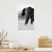 Black and White Elephant Print - Minimalist ポスター (キッチン)