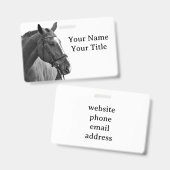 Black and White Equestrian Horse ID バッジ (正面＆裏面)