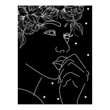 Black and White Feminine Floral Kiss Line Art