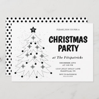 Black and White Festive Tree Christmas Party 招待状