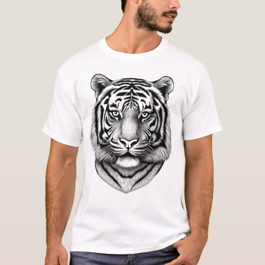 Black and White Fierce Tiger Black Men's Shirt Tシャツ (正面)