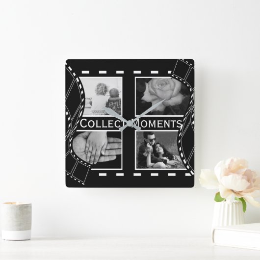 Black and White Film Reel Custom Photo スクエア壁時計 (ホーム)