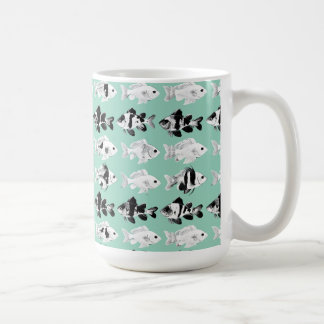 Black and white fish on teal background  コーヒーマグカップ