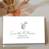 Black and White Flora Monogram Calligraphy Wedding ゲストブック