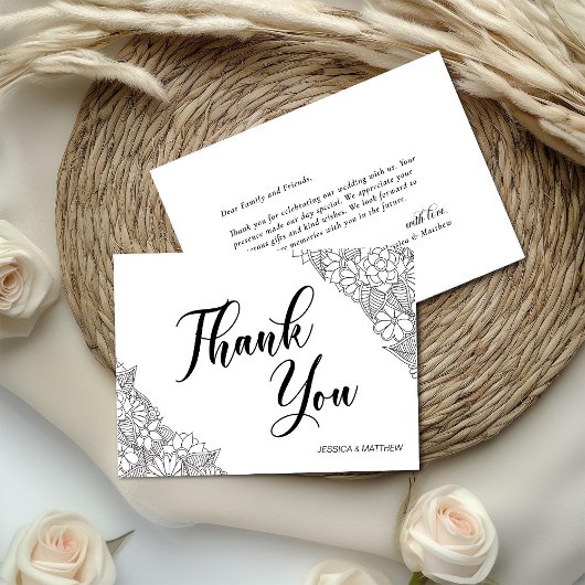 Black and White Floral  サンキューカード