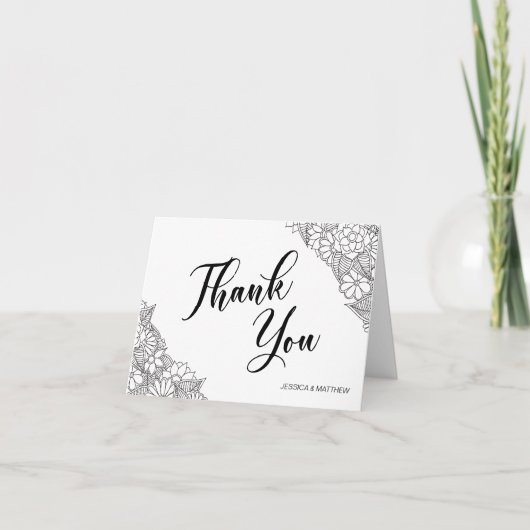 Black and White Floral サンキューカード (正面)