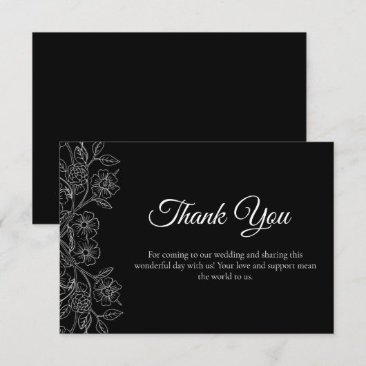 Black and White Floral  サンキューカード (正面/裏面)