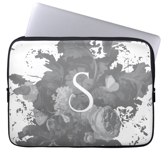 Black and White Floral Artistic Personalized Gift ラップトップスリーブ (正面)