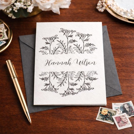 Black and White Floral Folded Thank You Note Cards サンキューカード