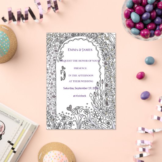 Black and White Floral Garden Door Wedding アクリル招待状 (インサイチュ (お祝い))