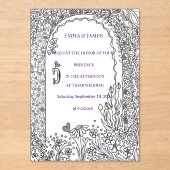 Black and White Floral Garden Door Wedding アクリル招待状 (正面)