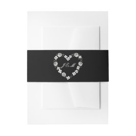 Black and White Floral Heart Monogram Wedding 招待状ベリーバンド