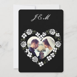 Black and White Floral Heart Wedding Invitation シーズンカード