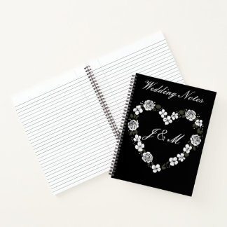 Black and White Floral Heart Wedding Notebook  ノートブック