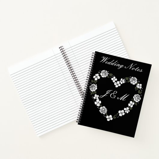 Black and White Floral Heart Wedding Notebook ノートブック (内部)