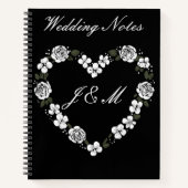 Black and White Floral Heart Wedding Notebook ノートブック (正面)