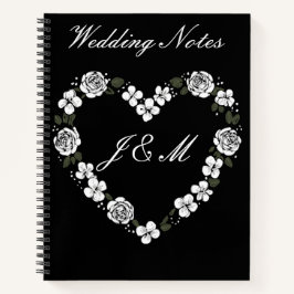 Black and White Floral Heart Wedding Notebook ノートブック