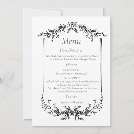 Black and White Floral Line Art 招待状 (正面)