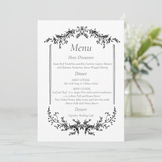 Black and White Floral Line Art 招待状 (スタンド正面)