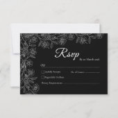 Black and White Floral Line Art Wedding RSVP Card (正面)
