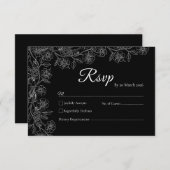 Black and White Floral Line Art Wedding RSVP Card (正面/裏面)