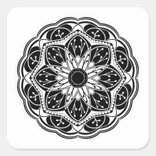 Black and white floral mandala  スクエアシール (正面)
