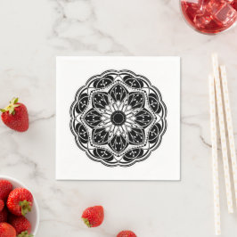 Black and white floral mandala  スタンダードカクテルナプキン