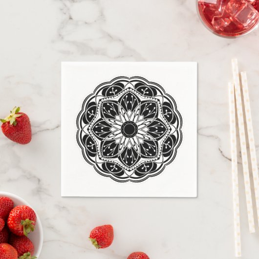 Black and white floral mandala スタンダードカクテルナプキン (インサイチュ)