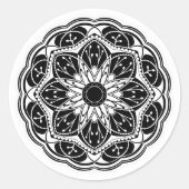 Black and white floral mandala  ラウンドシール (正面)
