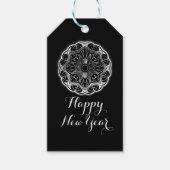 Black and white floral mandala happy new year ギフトタグ (正面)