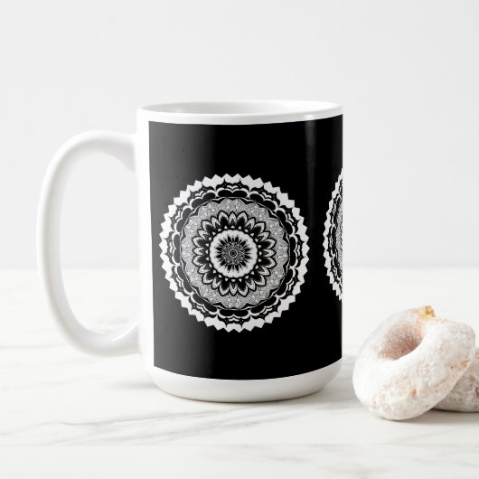 Black And White Floral Mandala Mug コーヒーマグカップ (ドーナツ)