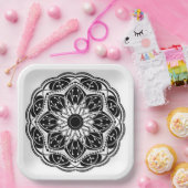Black and white floral mandala square ペーパープレート (パーティー)