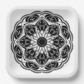 Black and white floral mandala square ペーパープレート (正面)