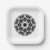  Black and white floral mandala square ペーパープレート (正面)