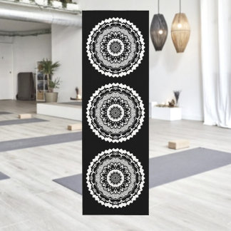 Black And White Floral Mandala Yoga Mat ヨガマット