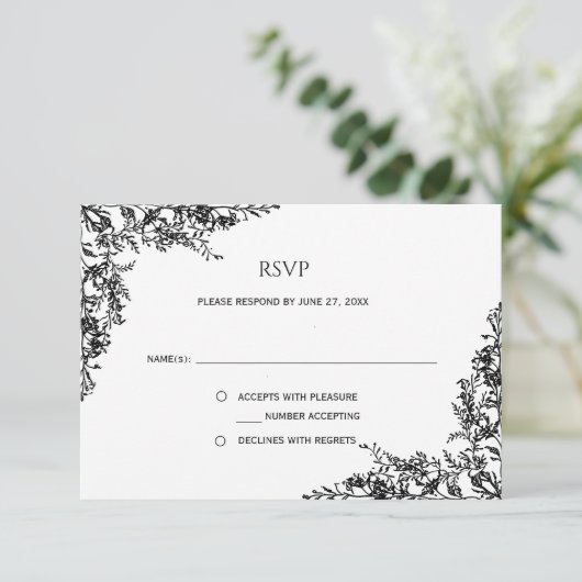 Black and White Floral Minimalist RSVP | (スタンド正面)