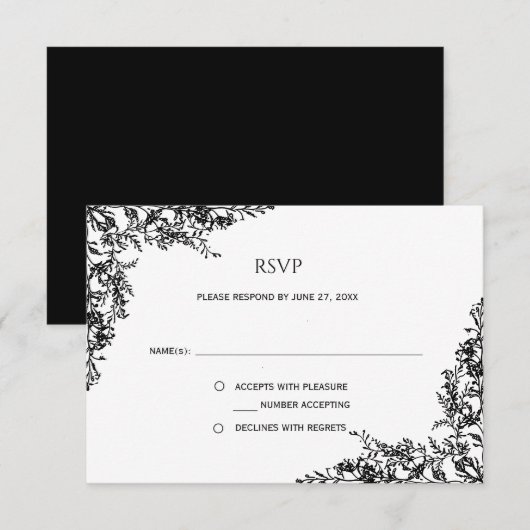Black and White Floral Minimalist RSVP | (正面/裏面)
