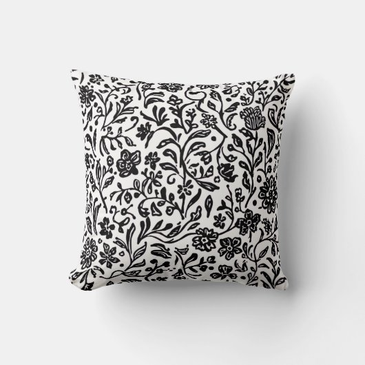 Black and White Floral Pattern Accent クッション (正面)