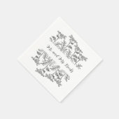 Black and White Floral Personalized Wedding Napkin スタンダードカクテルナプキン (角)