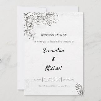 Black and White Floral Photo Wedding Invitation |  招待状