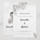 Black and White Floral Photo Wedding Invitation |  招待状 (正面/裏面)