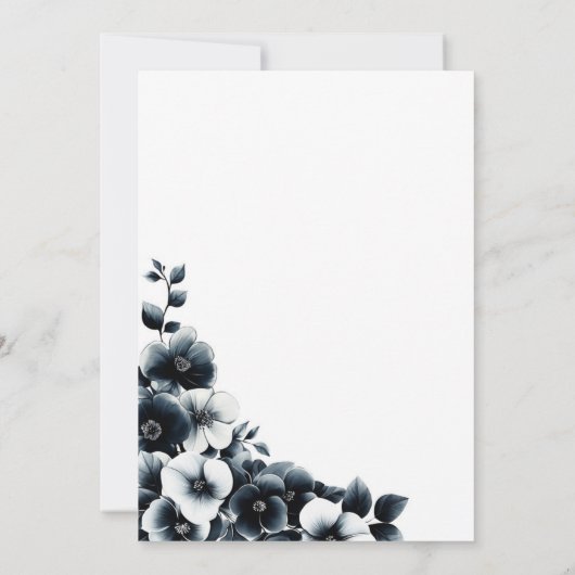 Black and White Floral Save the Date 招待状 (裏面)