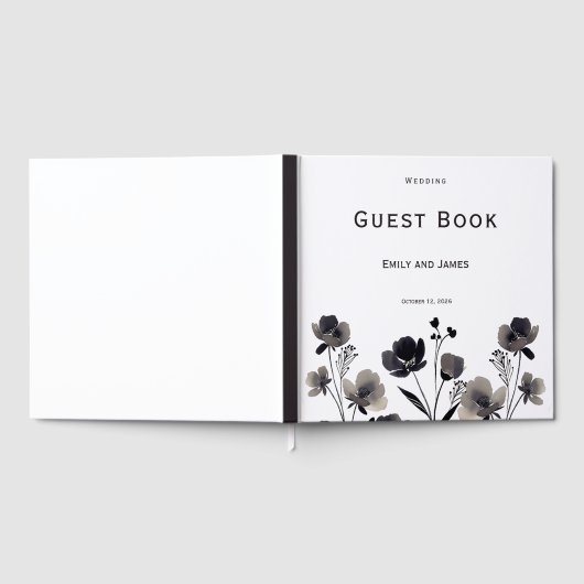 Black and White Floral Wedding ゲストブック (全面)