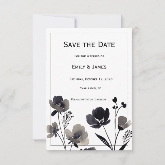 Black and White Floral Wedding セーブザデート (正面)