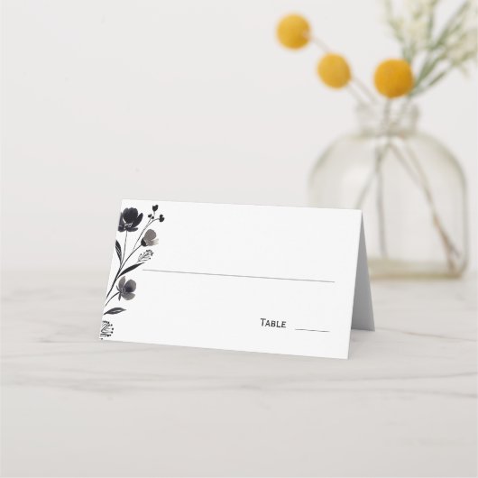 Black and White Floral Wedding プレイスカード (正面)
