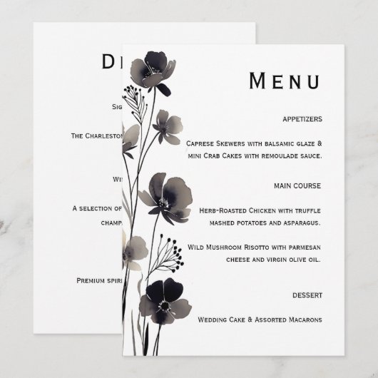 Black and White Floral Wedding メニュー (正面/裏面)