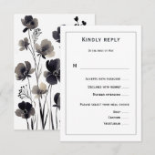 Black and White Floral Wedding 出欠カード (正面/裏面)