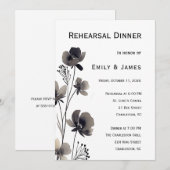 Black and White Floral Wedding 招待状 (正面/裏面)