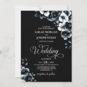 Black and White Floral Wedding 招待状 (正面)